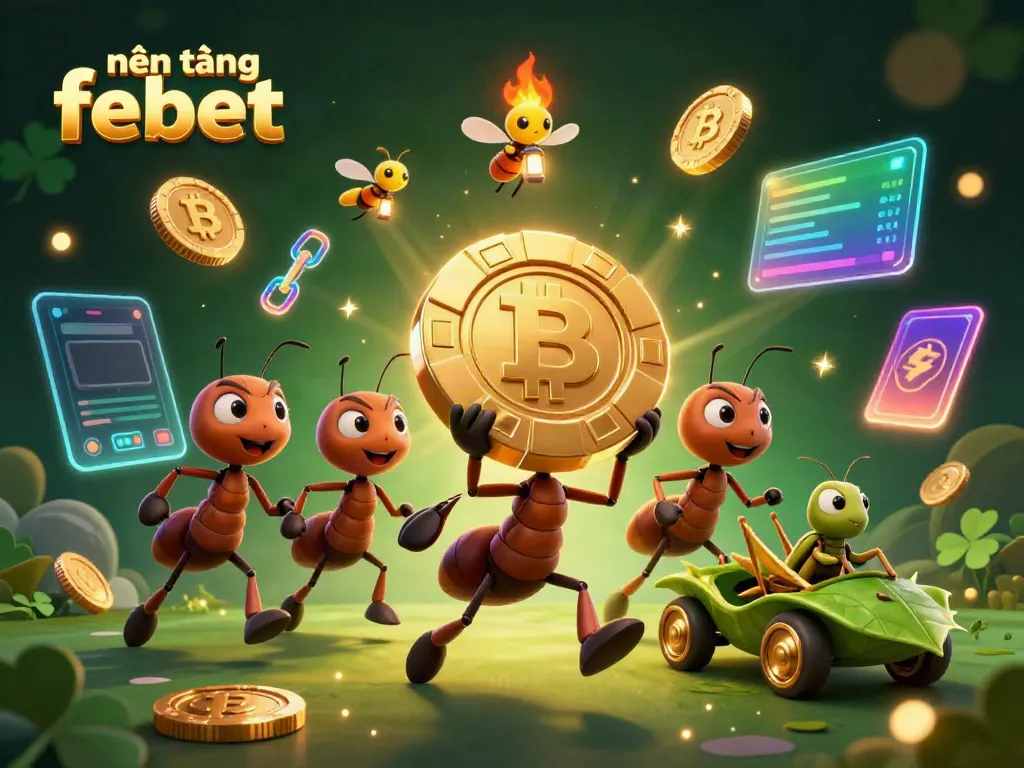 Experience the excitement of nền tảng febet as ants embark on a heist carrying giant poker chips, showcasing vibrant casino themes.