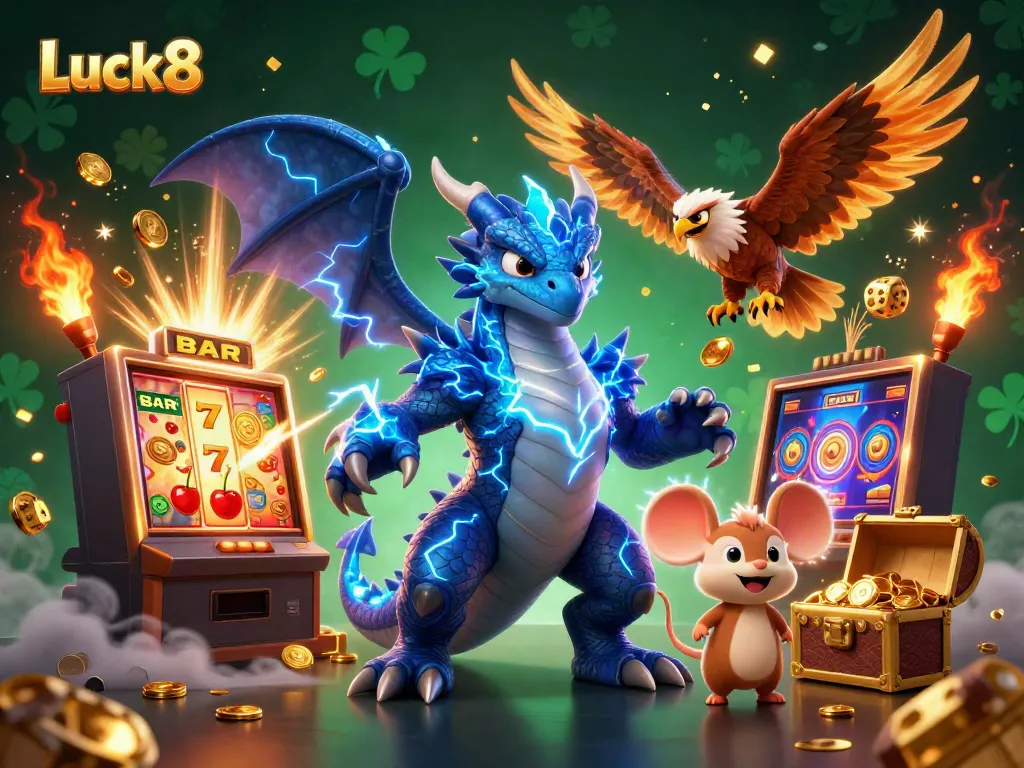 Experience dynamic gaming action with Luck8's vibrant slot machines and enchanting characters.