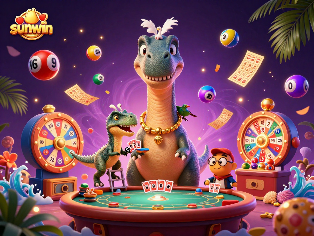 Join the excitement of sunwin with this vibrant casino illustration capturing thrilling game elements.
