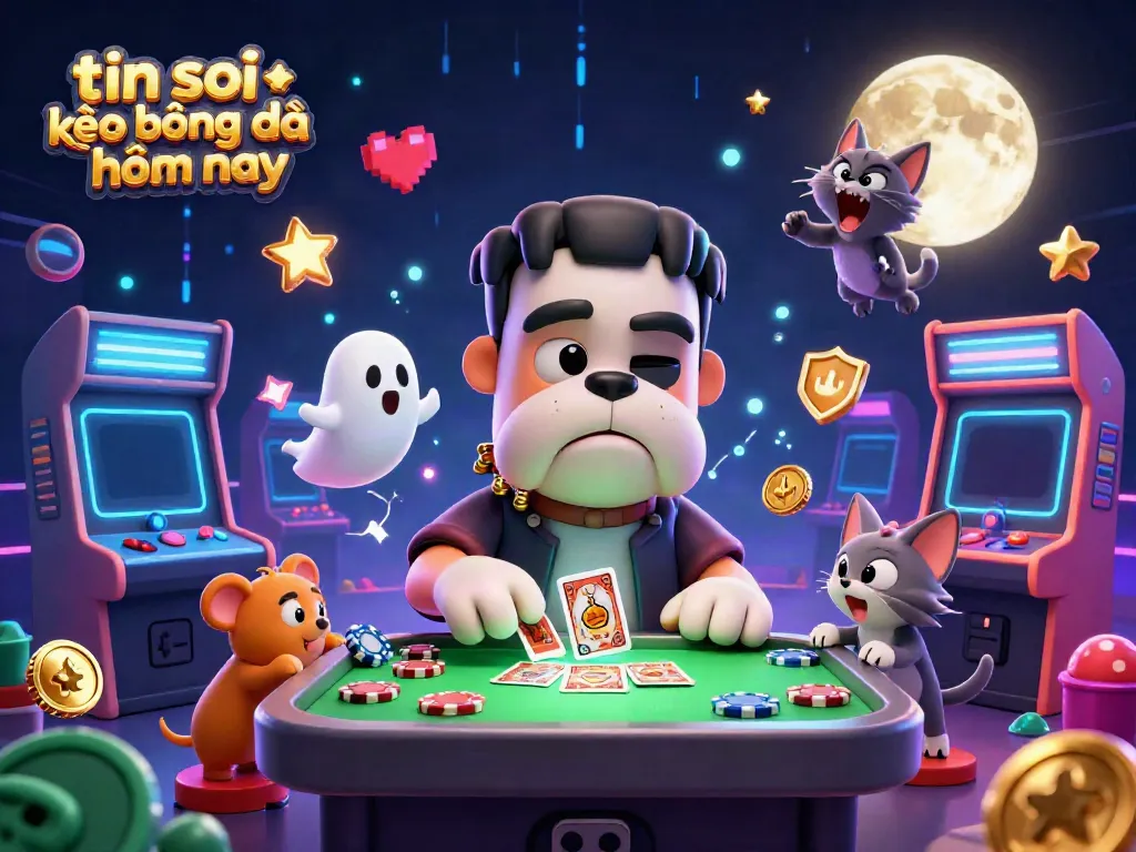Engaging illustration of a character dealing cards at a spooky table, capturing tin soi kèo bóng đá hôm nay vibes.