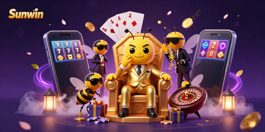 Experience thrilling gaming with Sunwin featuring a bumblebee mob boss in a rich casino atmosphere