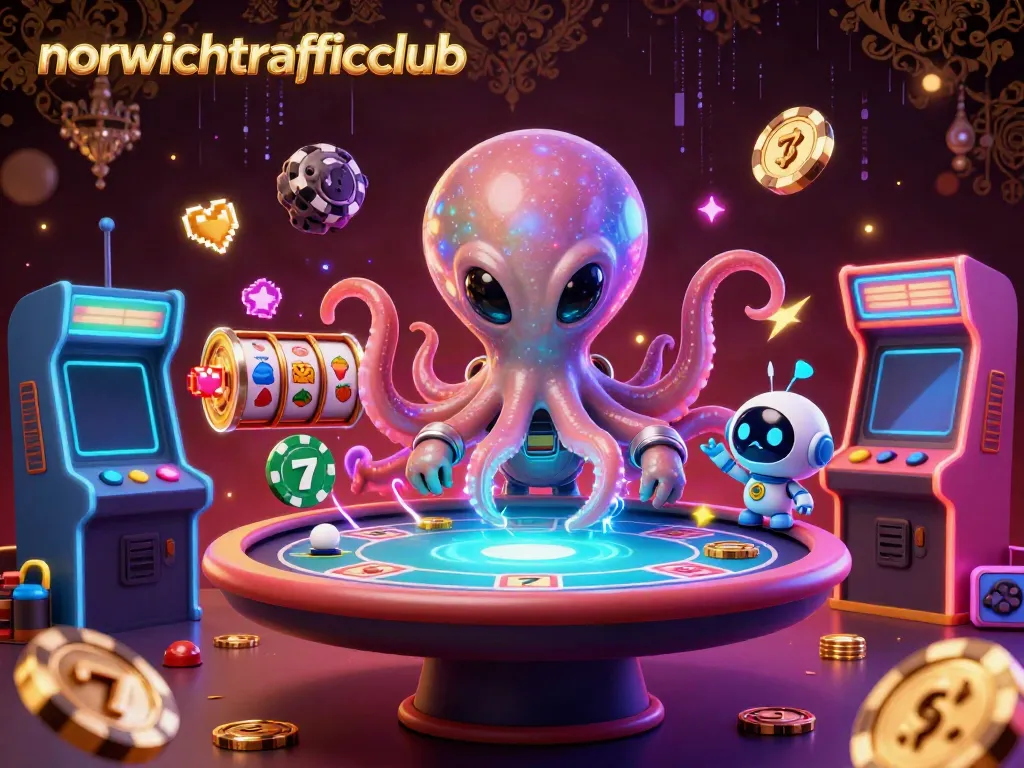 Engage in thrilling poker action at norwichtrafficclub with a colorful alien scene featuring holographic tables and poker chips.