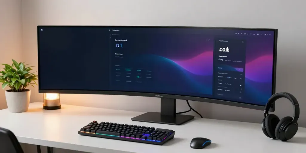 cheap .co.uk renewal dashboard on developer monitor with domain prices