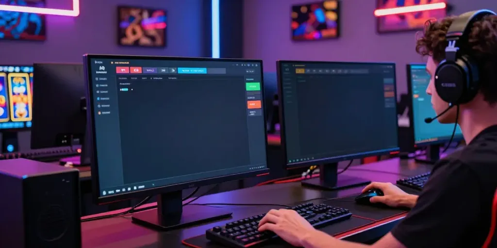 Engaging view of an immersive DA88 online gaming environment with a focused user and colorful game graphics.