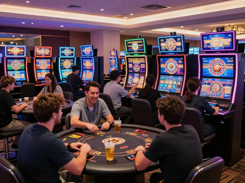 Exciting gaming atmosphere at non GamStop casinos with diverse players and vibrant games.