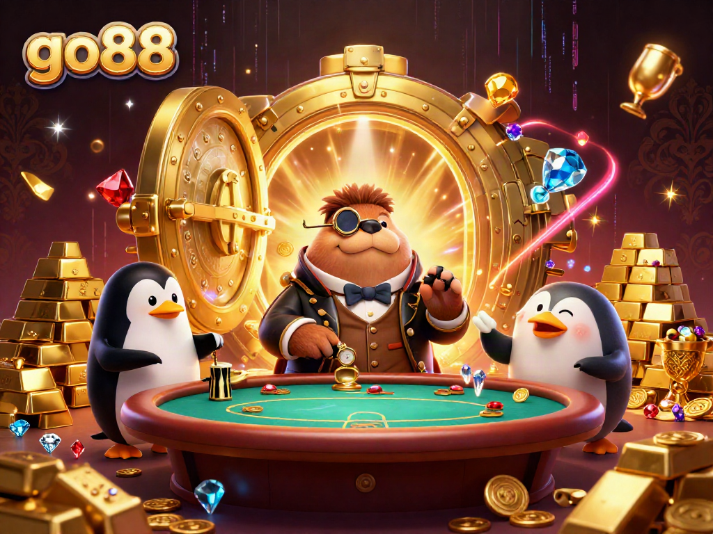 Experience go88's vibrant gambling scene with animated characters in a luxurious underwater setting.