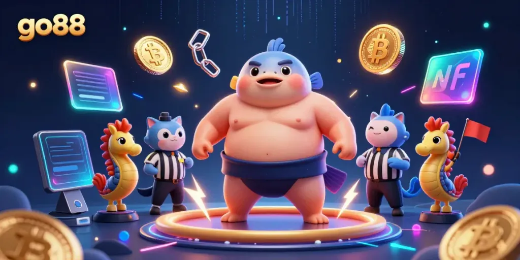 Experience the thrill with go88, featuring an exciting underwater scene with colorful characters and crypto elements.
