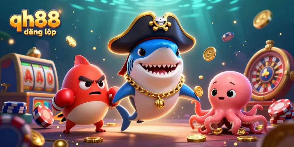 Experience exciting gameplay with qh88 đăng nhập, showcasing dynamic casino characters and colorful gaming elements.