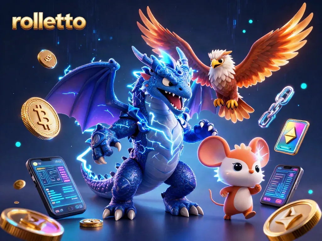 Experience thrilling gameplay at Rolletto Casino, featuring an electric dragon, glowing hawk, and dynamic crypto elements.