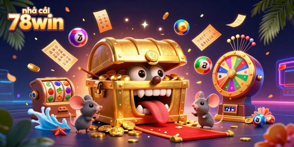 Experience the excitement of nhà cái 78win with a vibrant illustration of casino treasures.